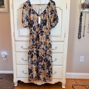 Nine Britton Floral Print V-Neck Addison Midi Dress